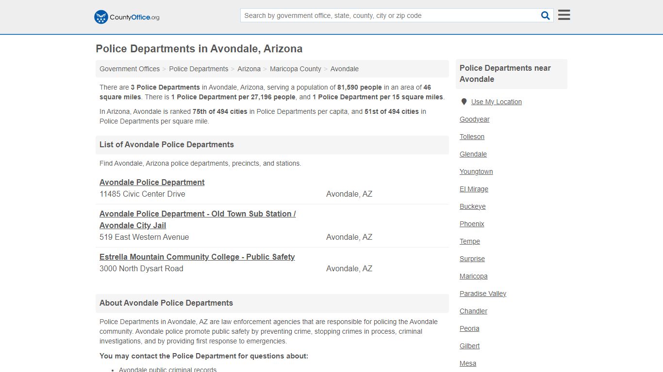 Police Departments - Avondale, AZ (Arrest Records & Police Logs)